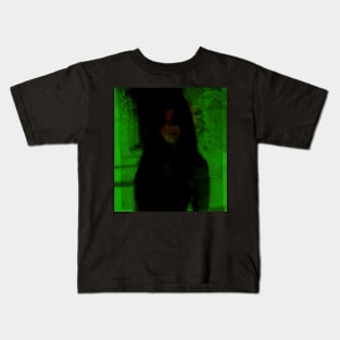 Portrait, digital collage and special processing. Somewhat scary, but pleasant girl. Dark side. Green. Kids T-Shirt